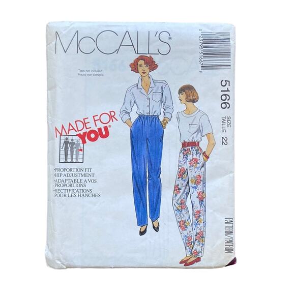 McCALLS PATTERN 5166 Made For You Collection Pull On Pant Womens Size 22 UNCUT - Picture 1 of 2